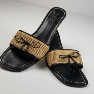 Eric Javets Black Tan Basket Weave  Tie Princess Heel Sandals Italy Nice Size 9N